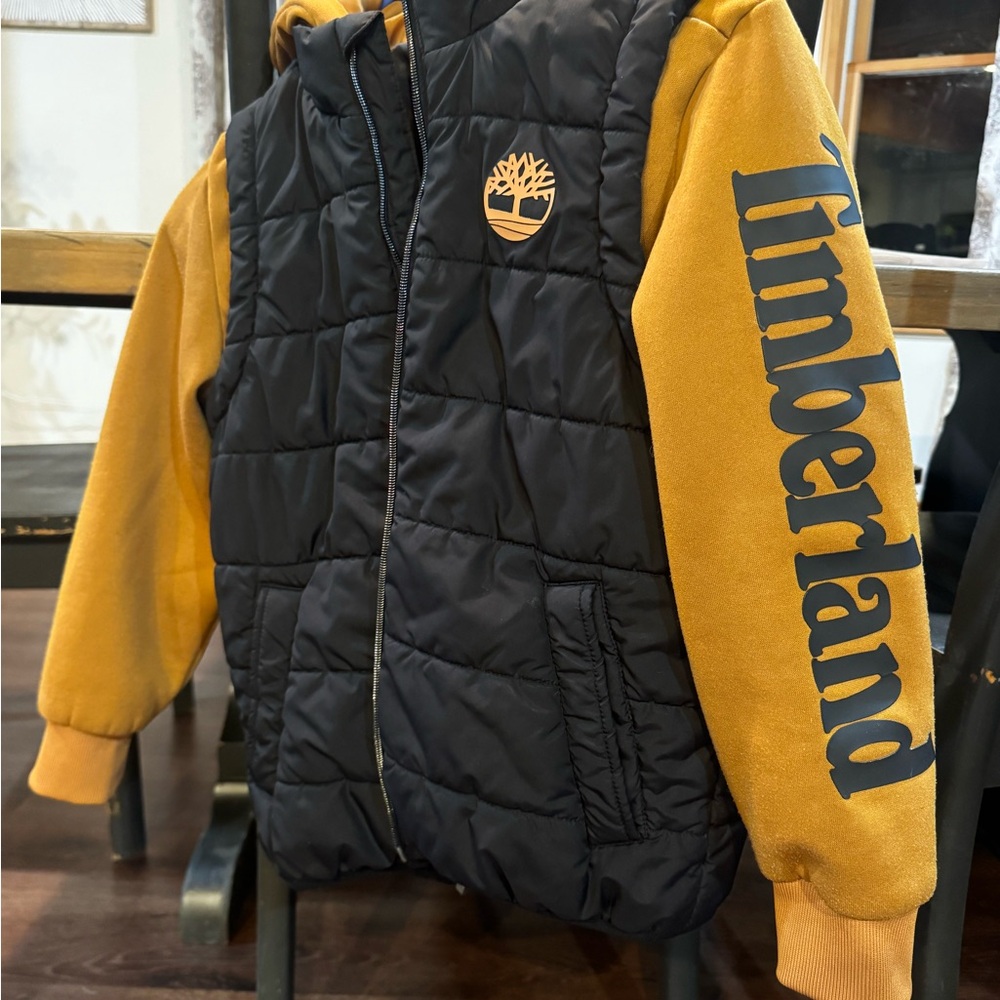 Timberland Black Puffer Vest with Tan Accents